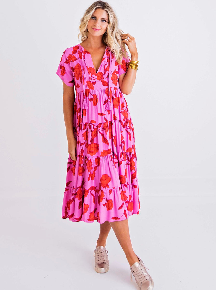Karlie Floral Midi Tier Dress – Sami Anne Clothing